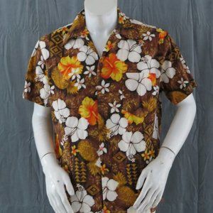 Vintage Hawaiian Shirt - Flowers on Brown by Royal Hawaiian - Men's Large